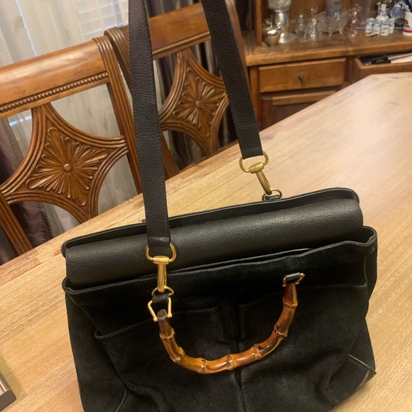 Authentic Gucci, bamboo black suede 2 way bag - Picture 5 of 16